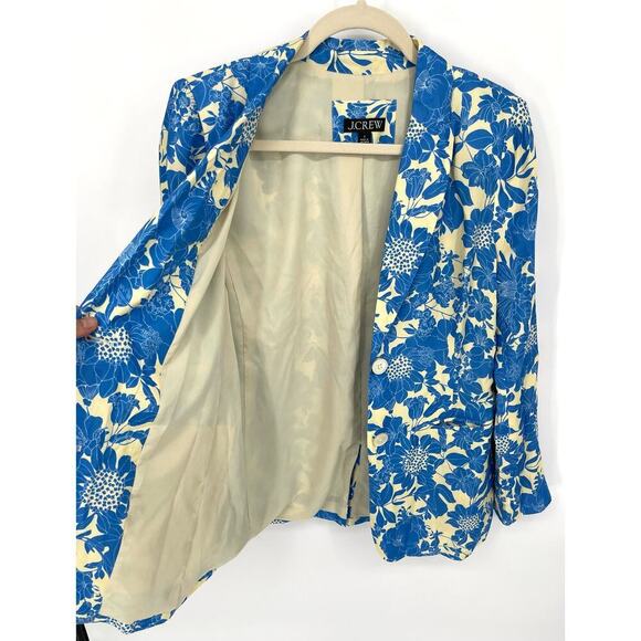 J. Crew Drapey Long Parke Blue Foral Printed Blazer Jacket in Cupro Blend size 2 - Picture 3 of 9